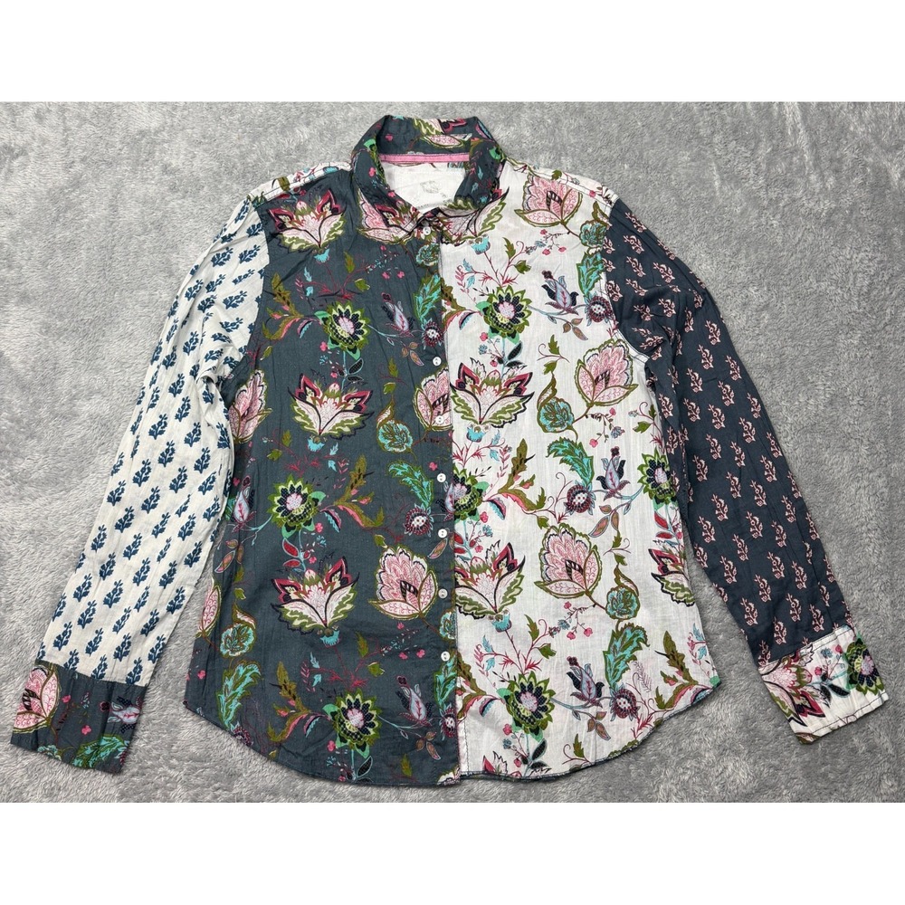 Cino Shirt Womens XXL Multicolor Cotton Roll Tab Sleeve Geometric Boho India